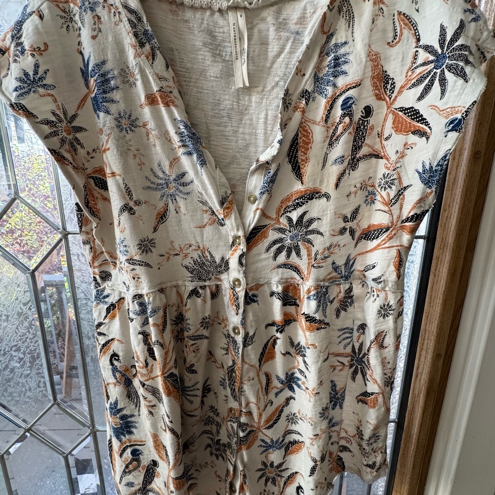 Anthropologie Cream and Blue Floral Blouse